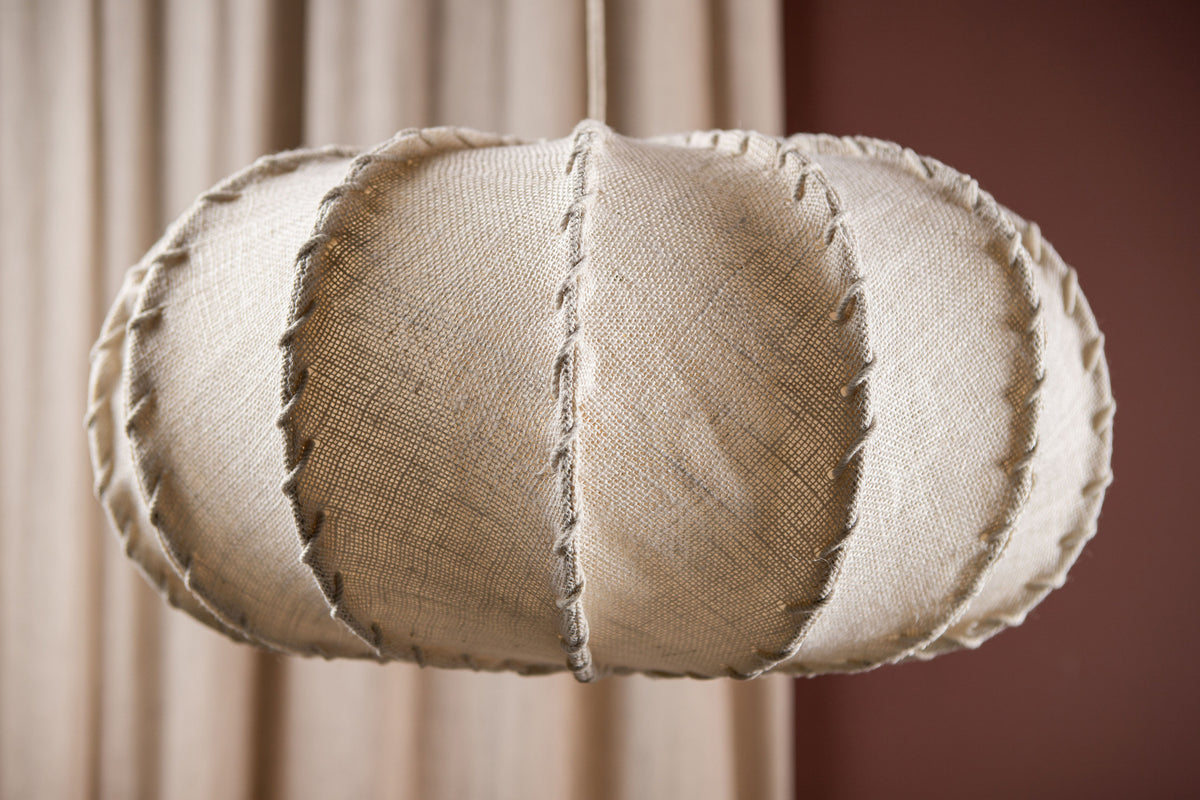 Myka Cream jute hanging lamp flat round shape S