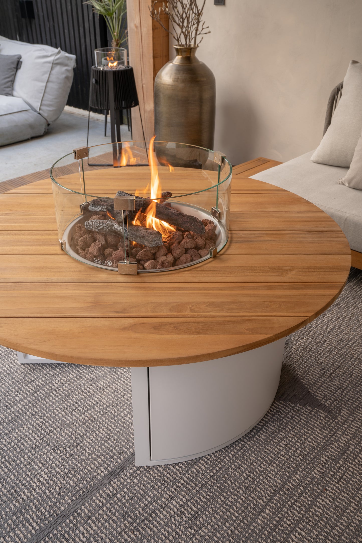 Cosiloft 120 round white frame / teak top