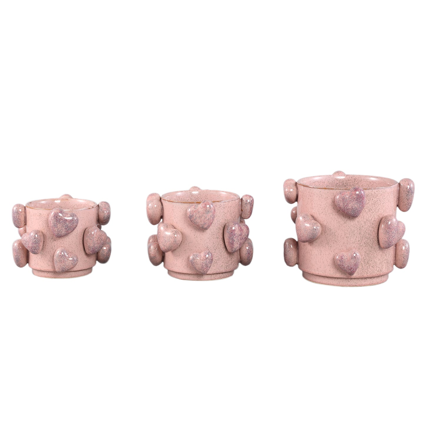 Valentin Pink ceramic pot 3D hearts low L