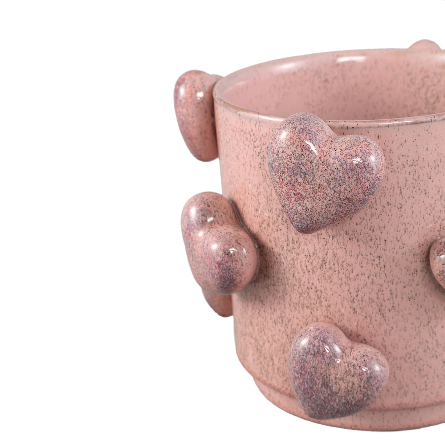 Valentin Pink ceramic pot 3D hearts low L
