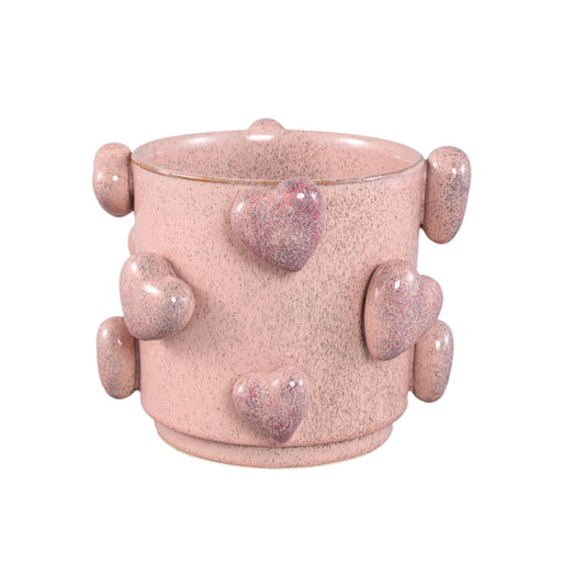 Valentin Pink ceramic pot 3D hearts low L