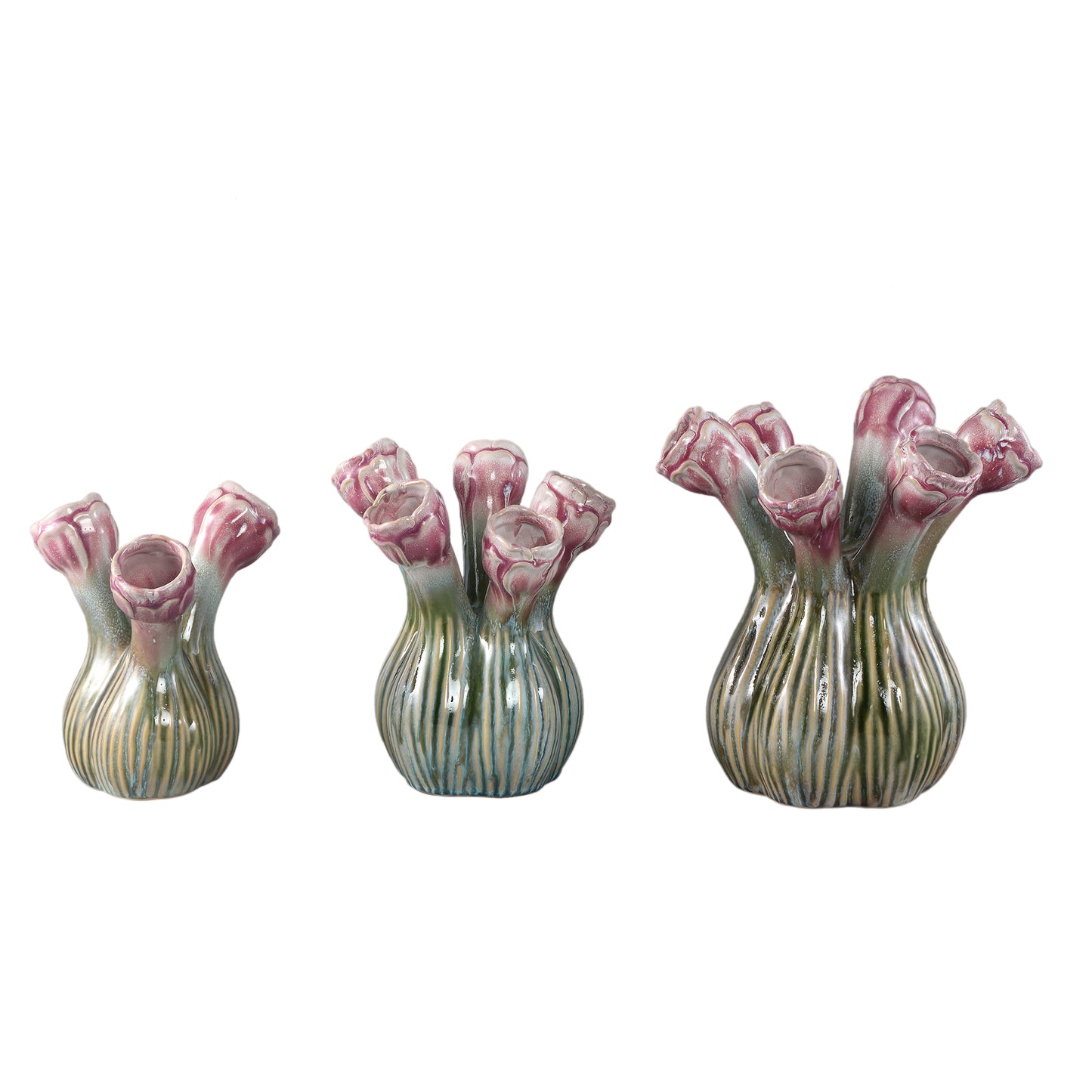 Annmarie Lilac ceramic flower shape tubes vase
