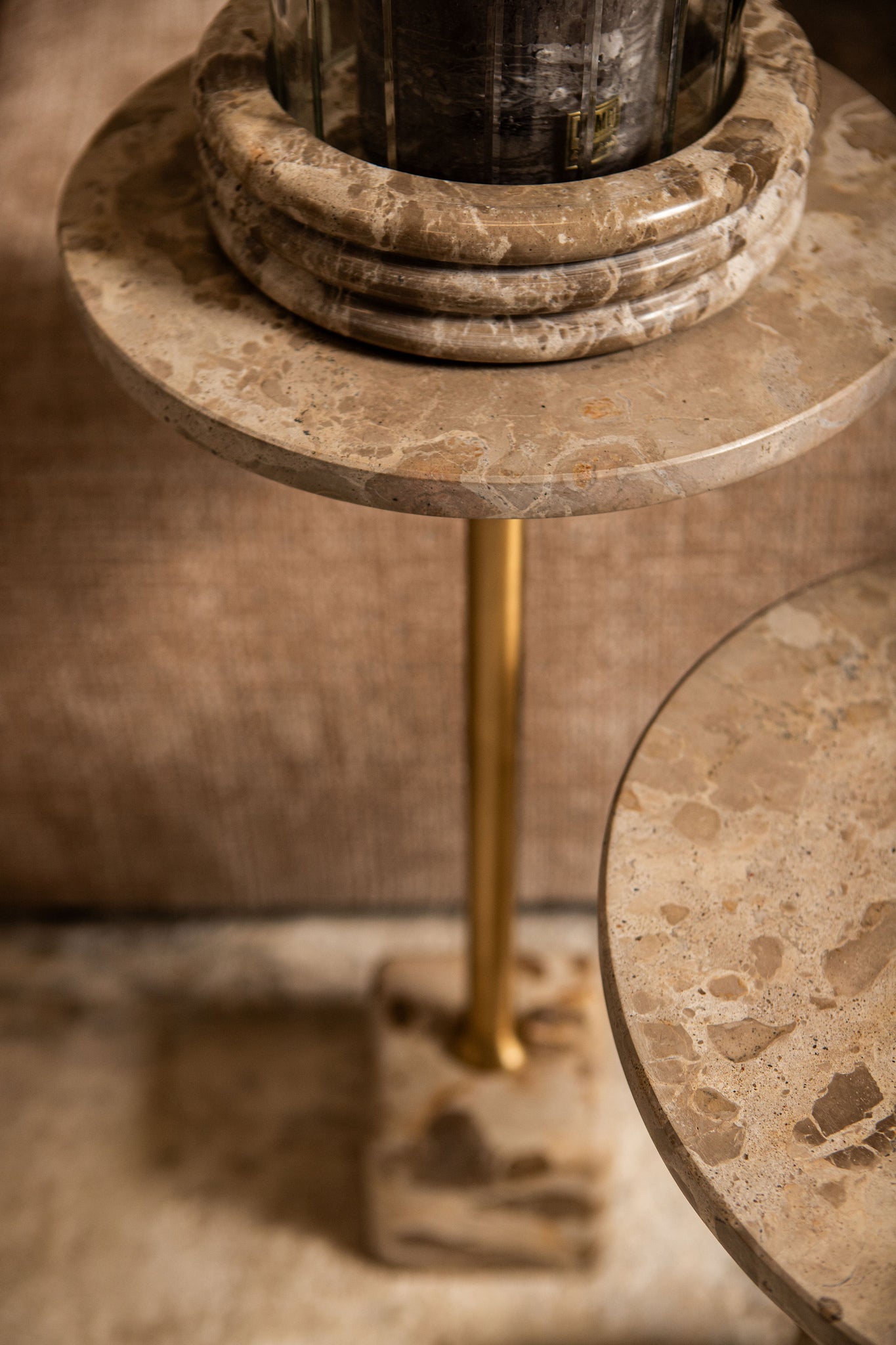 Ebe Beige Marble sidetable with round top high