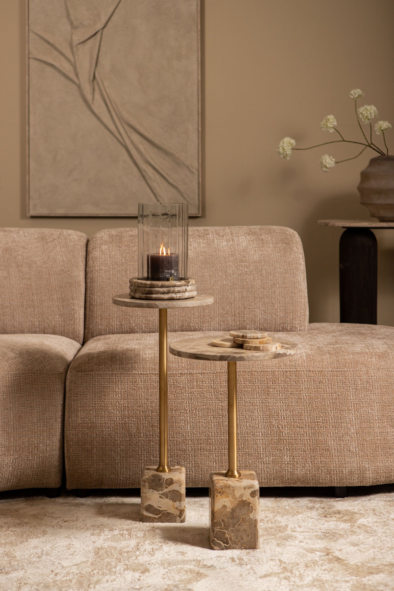 Ebe Beige Marble sidetable with round top high