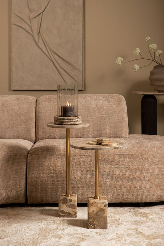Ebe Beige Marble sidetable with round top high