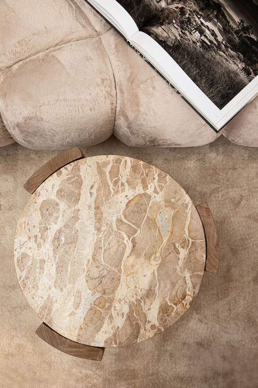 Javina Natural marble coffeetable mangowood base