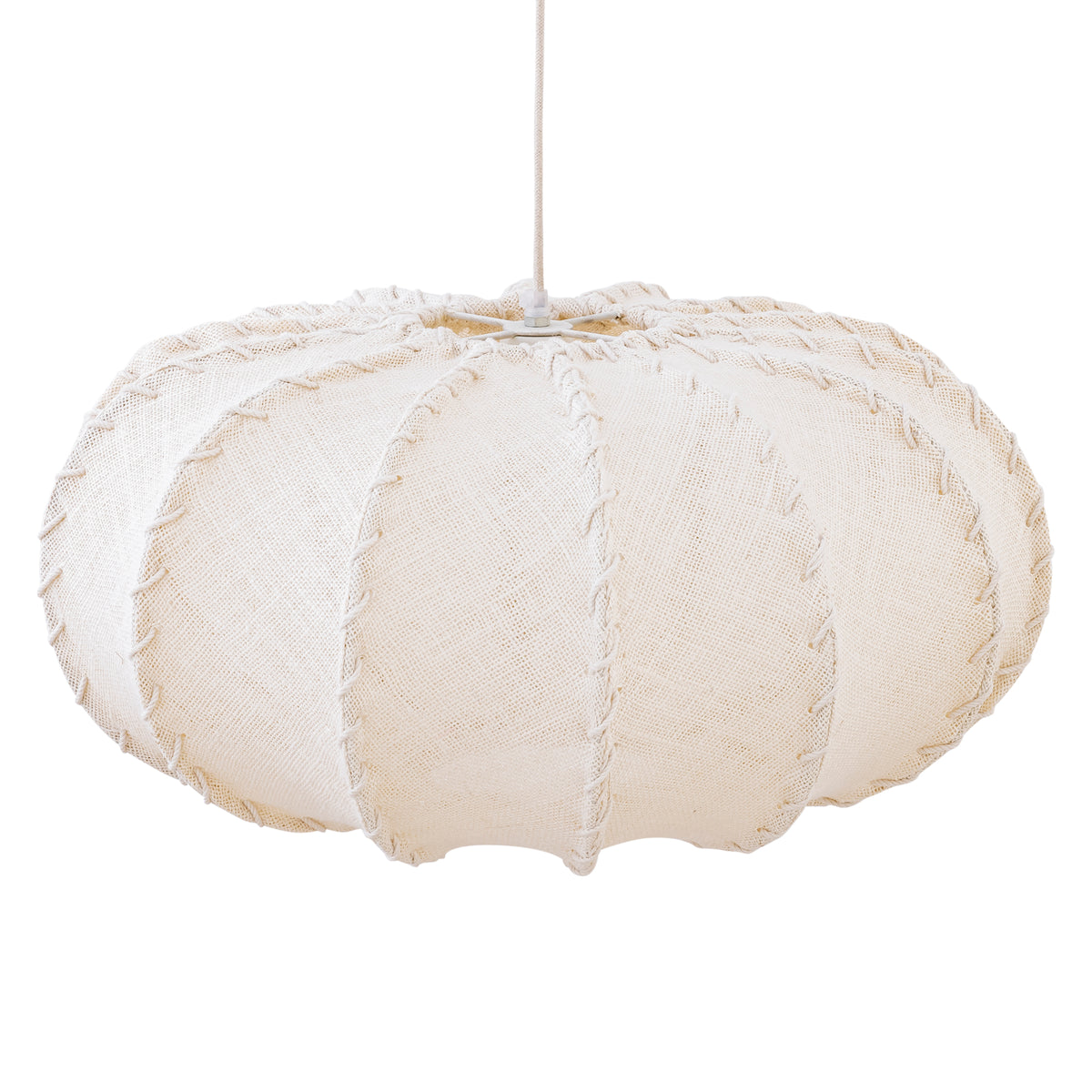 Myka Cream jute hanging lamp flat round shape L