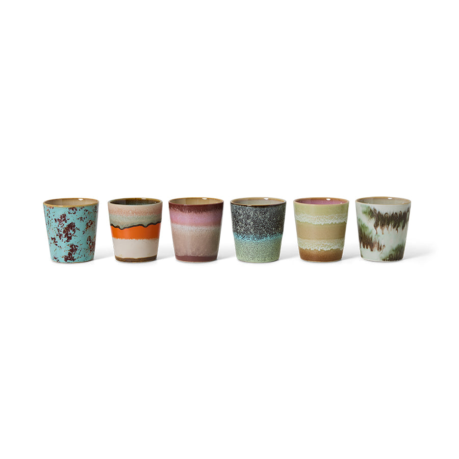 70s ceramics: coffee mugs, surreal (set of 6)