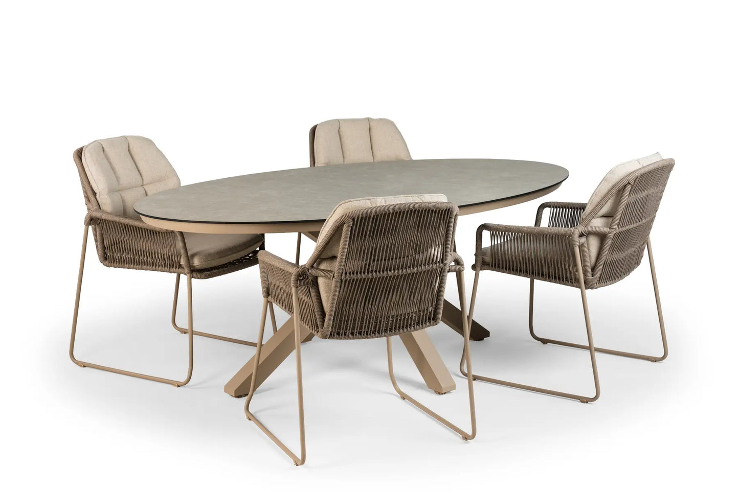 Tierra Outdoor Rivera 5-delige tuinset champagne met Oblong tafel 200 x 110 cm