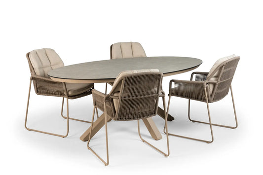 Tierra Outdoor Rivera 5-delige tuinset champagne met Oblong tafel 200 x 110 cm